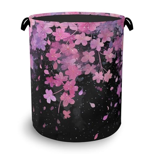 Cherry Blossoms Laundry Basket,Foldable with Handles Tote Bag Oxford Cloth for Bathroom Bedroom Dirty Clothes Storage Bucket 16" x 20.8" - color: Cherry Blossoms