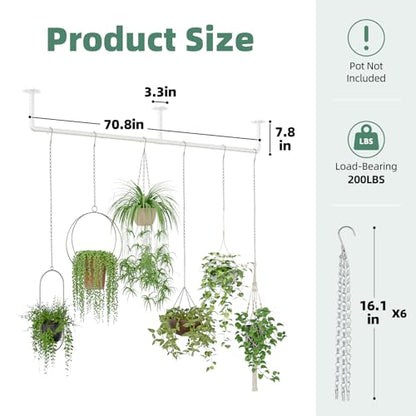 Galood Plant Hanger Indoor with 6 Hanging Chains Hanging Planters for Indoor Plants Hanging Plant Holder Window Plant Shelves White Metal Rod(Pot not Included - size: White 70.8 in