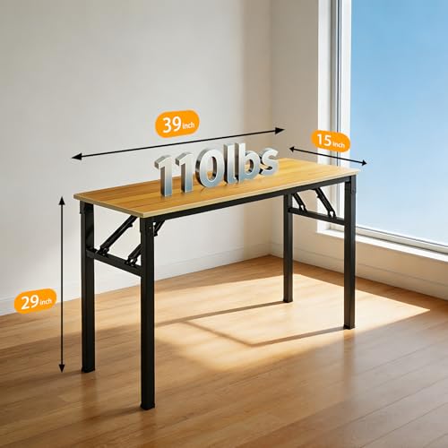 Folding Desk, 39 Inch Foldable Computer Table No Assembly Required,Wood Grain Small Desk for Home Office,Space-Saving Table for Bedroom, Dorm, RV - color: Yellow
