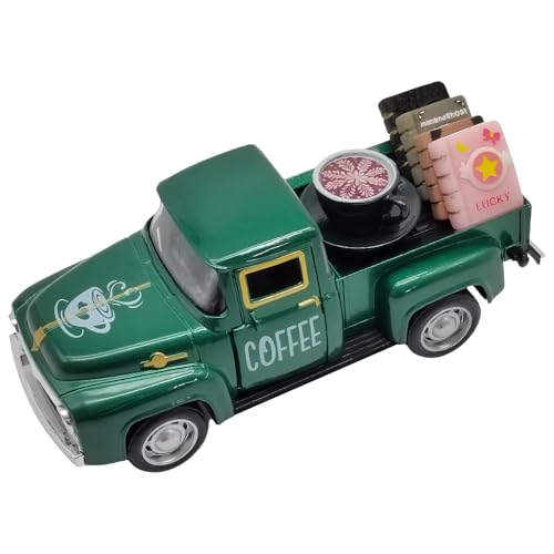 Coffee Bar Decor Vintage Mini Metal Pickup Truck Decorations with Book Accessories for Coffee Station, Farmhouse Tiered Tray Table Decorations for Home Kitchen, Office, Cafe - color: Coffee-green