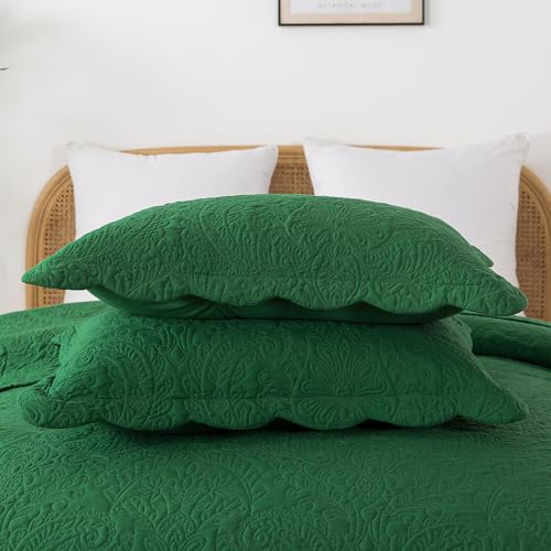 HoneiLife Queen Size Quilt Sets - 3 Piece Queen Quilt Bedding Set Microfiber Quilt Set Lightweight Bedspreads Reversible Coverlets Retro Bed Cover Floral Bedding Set All Season Quilts-Green - color: Green, size: Queen/Full-90"x96"