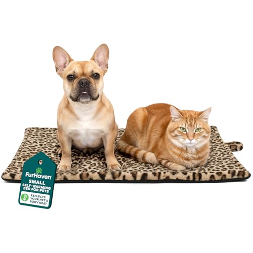 Furhaven ThermaNAP Self-Warming Cat Bed for Indoor Cats & Small Dogs, Washable & Reflects Body Heat - Quilted Faux Fur Reflective Bed Mat - Leopard, Small - color: Leopard, size: Small - 22"L x 17"W