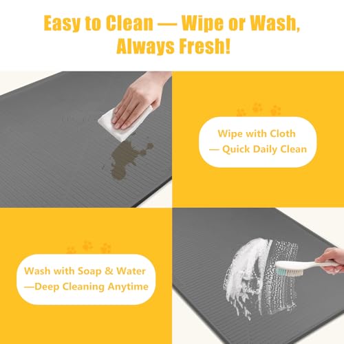 Lorvain 45" x 30" Cat Food Mat, Extra Large Silicone Pet Feeding Mat with Raised Edges, Pet Placemat for Cat Dog Food and Water Bowl Waterproof, Non-Slip, Easy to Clean, Floor Protection, Dark Grey - color: Dark Grey: 45" x 30"