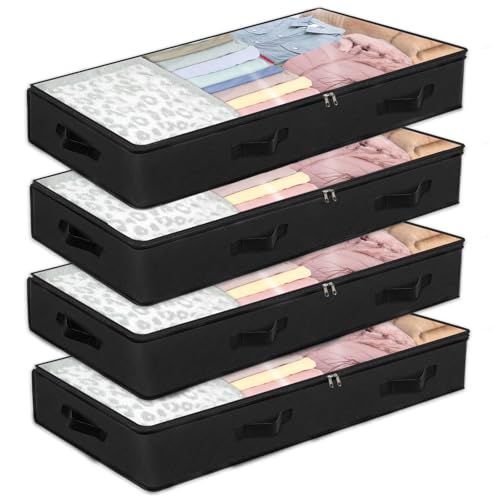 BiCINE 90L Under Bed Storage Containers, 4 Pack Foldable Closet Organizers and Storage Bins with Lid Clothes Underbed Storage Bags for Wrapping Paper, Blanket, Comforter, Towels, Sweaters, Pillows - color: Black - 4 Pack