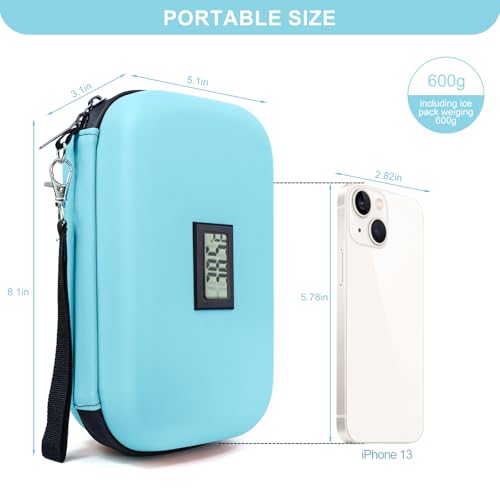 Gosemai TSA Approved Insulin Cooler Travel Case Medication Cooler for Travel with Thermometer Temperature Display Diabetic Medication Organizer Medical Travel Cooler Bag with 2 Ice Pack (Light Blue) - color: Light Blue
