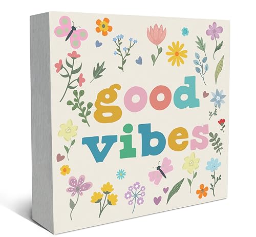 SRADMO Boho Floral Inspirational Wood Box Sign Desk Decor, Motivational Office Decor, Positive Inspirational Theme Wooden Block Box Sign Decoration for Home Office Shelf Table Decorative Accessories - color: Boho Floral, size: 5″×5″