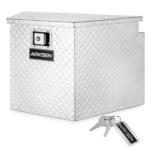 ARKSEN 29 Inch Aluminum Diamond Plate Tongue Box Tool Chest, Waterproof Under Truck Storage for Pick Up Truck Bed, RV Trailer, ATV with Lock and Keys - Silver - color: Silver, size: 29 Inch