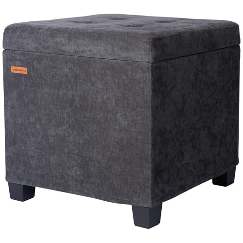 ABHENG Chenille Cover Steel Frame Ottoman with 48L Storage,17.7" x 17.7" x 17.7" Square Linen Storage Ottoman Stool Cube with Legs,for Dorm Livingroom Charcoal UASND641B - color: Chenille-charcoal, size: 17.7"D x 17.7"W x 17.7"H