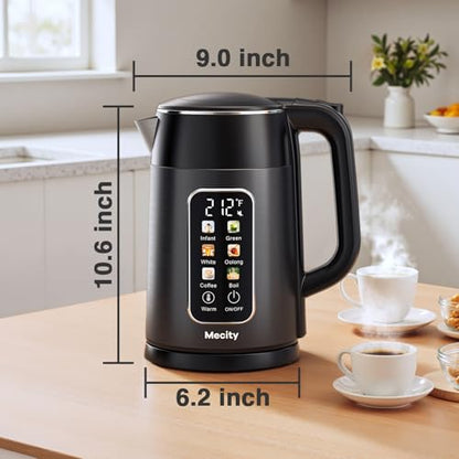 Mecity Electric Kettle 1.7L Touch Screen Temperature Control Water Boiler, No Plastic Contact with Water. 6 Preset Temperature Programs, 2 Hours Keep Warm, Auto Shut Off, Dark Grey - color: Grey & Black