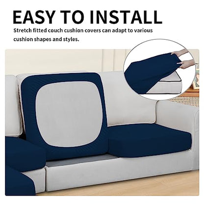 Easy-Going 100% Waterproof 3 Pieces Couch Cushion Covers for Sectional Sofa Left/Right L Shape Chaise Lounge Sofa Seat slipcover Anti-Slip Sofa Cover (2 Seater + 1 Chaise, Navy - color: Navy, size: 2 Seater + 1 Chaise