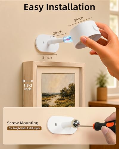 Picture Lights for Wall, 2000mAh Rechargeable Magnetic Art Lights with 3 Color Temps & RGB, Remote Dimmable Battery Operated Wall Light for Bedroom, Living Room, Gallery (White, 6 Pack) - color: White