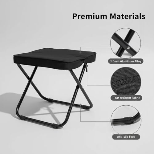 15.7" Tall Folding Stool 440LBS Heavy Duty Aluminum Alloy Portable Camping Chair for Adults, Integrated Storage Collapsible Sling Bag Stool, Perfect for Hunting Fishing Backpacking Outdoor Travel
