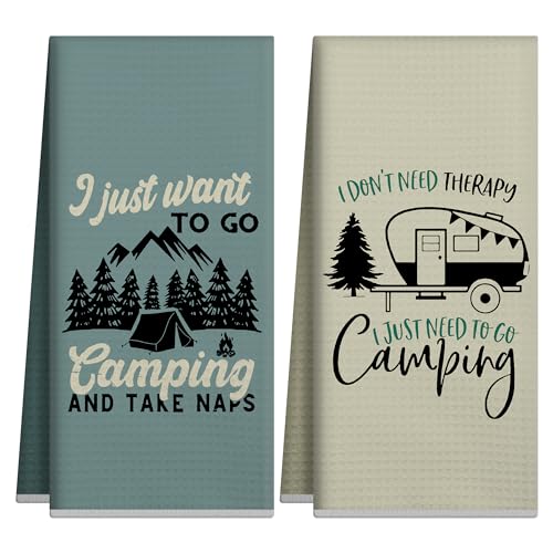 GwhyGifts Camping Kitchen Towels Sets of 2,Go Camping Kitchen Decor,Housewarming Farmhouse Gifts,RV Kitchen Essentials,Camper Accessories for Inside,Funny Kitchen Gifts,Camper Dish Tea Towels - color: Camping