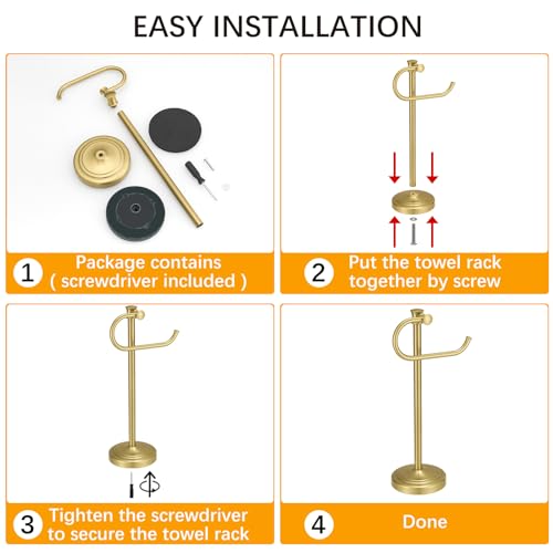 BESy 17 Inch Brushed Gold Stand Towel Bar Hanger Hand Towel Bar Bathroom Vanity Countertop Towel Holder Free Standing Stainless Steel Towel Ring Hardware Accessories Towel Rack - color: Brushed Gold