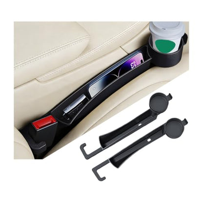 2PCS Car Seat Gap Filler Organizer with Cup Holder, Multifunctional Side Seat Crevice Blocker Plug with Storage Slot, No-Drop Auto Console Side Gap Stopper Organizer, Universal Fit (Black) - color: Black