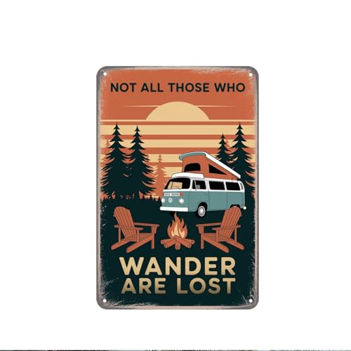 Vintage Camper Van Camping Metal Sign Print Aesthetic Room Decoration for Home Bedroom Kitchen Bar Dorm Bathroom Wall Decor 8 X 12