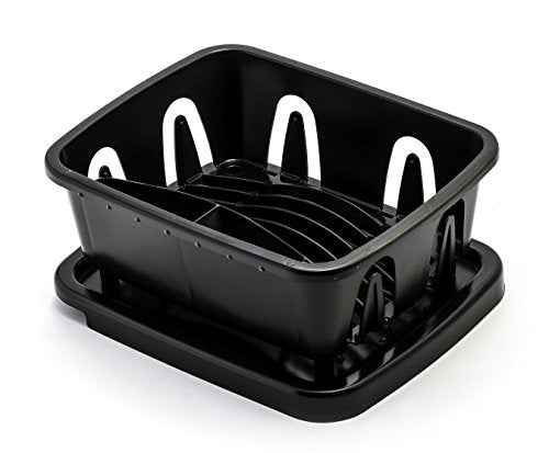 Camco RV Mini Dish Drainer & Tray - Features a Sloped Drain Tray Design, Heavy-Duty Construction - Ideal for Small Spaces, Apartments, Boats, and More -9.5"L x 11.7"W x 4.75"H - Black (43512) - size: One-Size