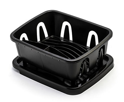 Camco RV Mini Dish Drainer & Tray - Features a Sloped Drain Tray Design, Heavy-Duty Construction - Ideal for Small Spaces, Apartments, Boats, and More -9.5"L x 11.7"W x 4.75"H - Black (43512) - size: One-Size