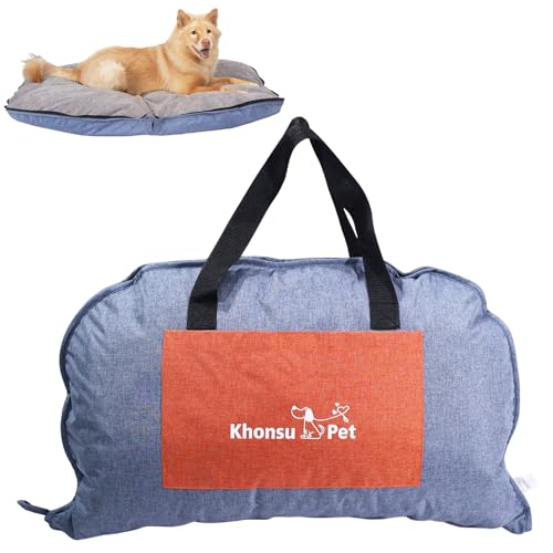Portable Foldable Dog Bed for Travel Camping and Outdoor Dog Mat with Waterproof Cover& Fluffy Lining- Easy Clean, Durable - M (Denim Blue) - color: Denim Blue, size: M