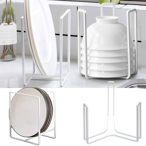 Dinnerware Bowl Plate Holder Fit for 6.5 Inches Diameters Bowl, Metal Bowl Storage Dying Display Rack for Kitchen Drawer, Countertop, Cabinet, Shelf, Cupboard (White, 2L Bowl rack+ 2L Disc rack) - color: White, size: 2L Bowl rack+ 2L Disc rack