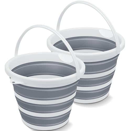 Goderewild 2 Pack Collapsible Bucket, 2.6 Gallon (10L) - Foldable Mop Bucket for House Cleaning, Car Washing, Camping - Portable Water Pail for Outdoor, RV, Travel (Grey, Round) - color: Grey-round 10l × 2