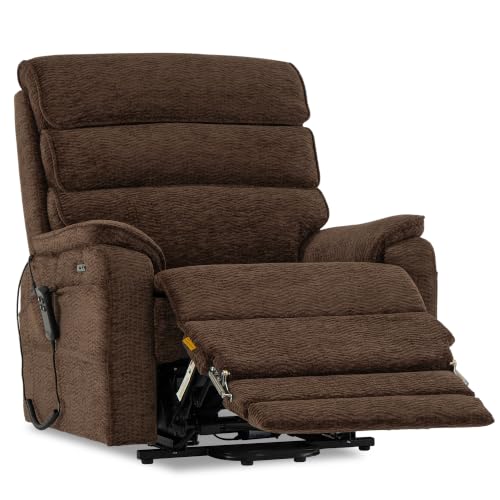 DYNOX Power Lift Recliner Chair for Big and Tall Elderly, Extra Wide Extended Dual Motor Lift Chair, 400 lbs Lay Flat Recliner with Heat and Massage, Chenille Brown, 9298L - color: Chenille Brown, size: Large - Wide & Tall