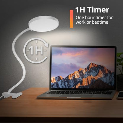 iFalarila Reading Light with Remote, LED Desk Lamp Clip on [1H Timer & Nightlight] RA>95 Dimmable Flexible Gooseneck, Reading Lamp with Clamp for Table - 3.5'' (Adapter Included) - style: 3.5'' White