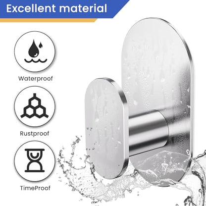 Aikzik Adhesive Towel Hooks - 26LB Heavy Duty Wall Sticky Waterproof Hooks for Hanging Coat, Towel, Robe, Wall Mount Stainless Steel Hooks for Bathroom or Kitchen (Silver, 2 Pack) - color: Silver-2