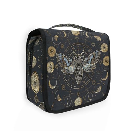Vintage Moon Phase Bee Hanging Toiletry Makeup Bag Travel Organizers Toiletries Cosmetics Bag for Women - color: Vintage Moon Phase Bee