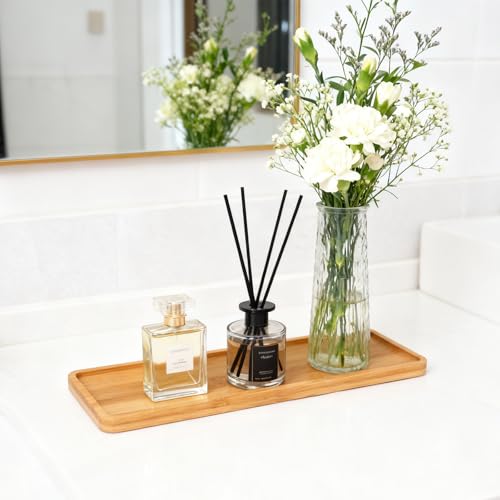 10 Pcs Wood Serving Trays, Rectangle Bamboo Tray for Bathroom, Wooden Serving Platter Vanity Tray for Dresser Snack Food Dinner Kitchen, 11 x 4 Inch(Rounded Edges)