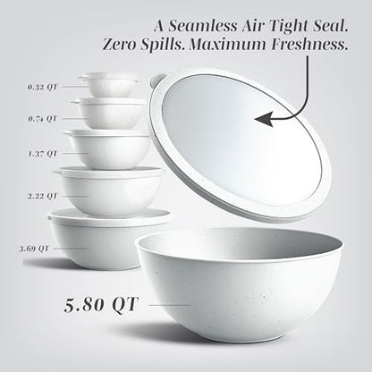 COOK WITH COLOR Mixing Bowls with TPR Lids - 12 Piece Plastic Nesting Bowls Set includes 6 Prep Bowls and 6 Lids, Microwave Safe Mixing Bowl Set (Speckled White) - color: Speckled White TPR Lids