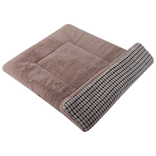 Reversible Dog Bed Mat with Plush and Corn Velvet,Soft Warm Pet Cushion, Dual Purpose Washable Sleeping Mattress Bed for Small Medium Large Dog and Cat XB004 (24"x18", Khaki) - color: Khaki, size: 24"x18"
