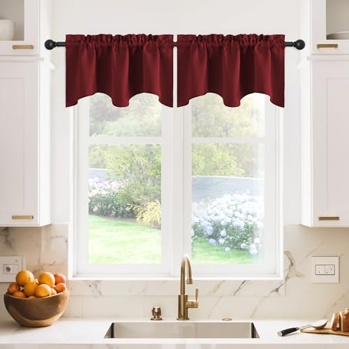 NICETOWN 2 Panels Valance for Window Farmhouse Style Window Treatment Thermal Insulated Room Darkening Curtain Valances Rod Pocket for Kitchen/Living Room/Christmas, 42 x 18 inch Long, Burgundy Red - color: Burgundy Red, size: 42"W x 18"L (Pack of 2)