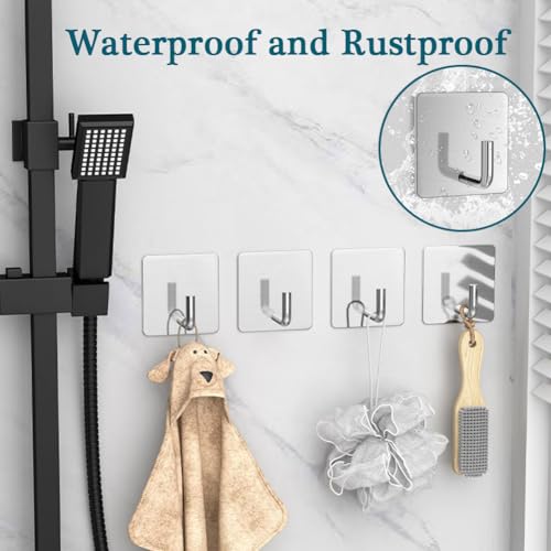 Adhesive Towel Hooks, 8 Pack Self Adhesive Coat Sticky Hooks for Hanging, Stainless Steel Stick on Wall Hat Hook, Bathrooms Kitchen Livingroom Garage, Silver - style: S-Silver-90°