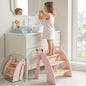 Wooden 3 Step Stool for Kids Bathroom Sink Foldable Anti-Slip, Child Stepping Stool for Kitchen Nursery Bedroom, Sturdy Non Slip Adult Stool for Closet - color: Pink Frog