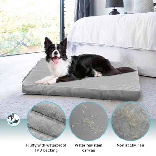 Explore Land Waterproof Dog Bed Cover Machine Washable Fluffy Dog Bed Replacement Cover, 48Lx36Wx4H inch, Gray - color: Gray With Softer Fluffy, size: 48”Lx36”Wx4”H