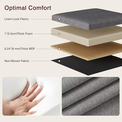 VECELO 43'' Folding Storage Ottoman Bench, End of Bed Linen Fabric Foot Rest Stool with Padded Seat, Large Footstools for Bedroom, Living Room, Load 660 lb, Grey