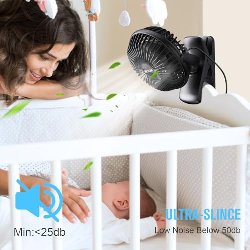 BESKAR Small Clip on Fan, 3 Speeds USB Fans with Strong Airflow, Clip & Desk Fans USB Plug in with Sturdy Clamp - Ultra Quiet operation for Office Dorm Bedroom Stroller - color: Dark Black