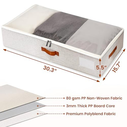 Large Under Bed Storage, 2 Pack Under Bed Storage Containers with Clear Cover, Reinforced Handles and Label Pocket for Dorms, Clothes, Shoes, Blankets, Linens, Only Needs 6" of Clearance