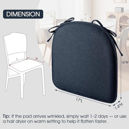 TushGuard Chair Cushions, 4 Pack Memory Foam Chair Pads, Seat Cushion, Kitchen Chair Cushions Set of 4, Anti-Slip Backing & Fixed Straps,Blue - color: Dark Blue