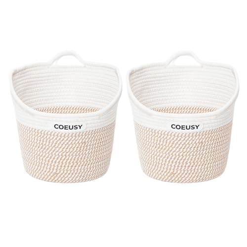 Coeusy 2 Pack Hanging Basket, Boho Wall Basket Hanging for Bathroom,Nursery,Door, Cotton Rope Hanging Wall Basket for Plants,Flowers,Clothes