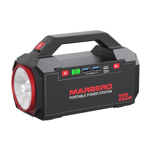 MARBERO Portable Power Station 222Wh Battery Pack 100W (150W Surge) Power Bank Flashlight High Lumens Fast Charging Power Bank with AC Outlet for Outdoor Camping Hurricane Backup Emergencies - color: Red