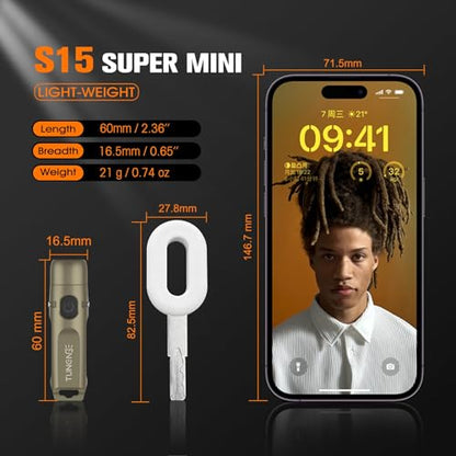 S15 Rechargeable Keychain Flashlight,650 High Lumen EDC Flashlight,Super Bright LED Mini Flashlight Be Suitable for Camping, Hiking,Outdoor Activities,Emergency（Khaki 6500K） - color: Khaki
