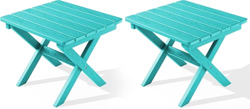 SERWALL Folding Outdoor Side Table Set of 2, Portable Adirondack Side Table, Aruba - color: Aruba, size: Foldable 2-pack