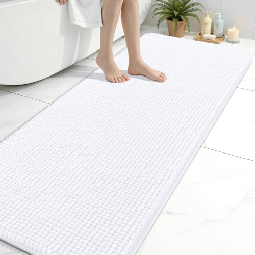 Arotive Bathroom Rugs 70" x 24", Ultra Soft Absorbent Chenille Bath Rugs, Non-Slip Rubber Backing, Machine Washable Bath Mats for Bathroom Floor, Tub and Shower, Home Decor Accessories, White - color: White, size: 70" X 24"
