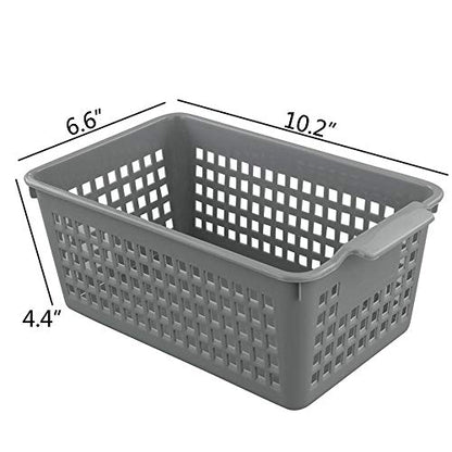 4 Packs Small Plastic Storage Baskets Set, Grey | Desktop Storage Basket Bin - size: shelf baskets