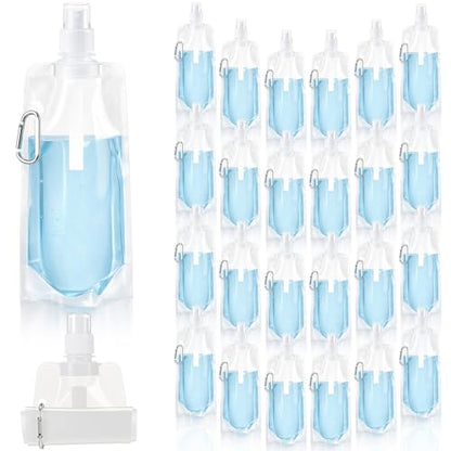 Teenyyou 24 Pack Collapsible Water Bottles Bulk 16oz Foldable Water Bottles with Carabiner Reusable Drinking Leak Proof Container Bags for Sport Biking Hiking Camping Travel Outdoor (Transparent) - color: Transparent