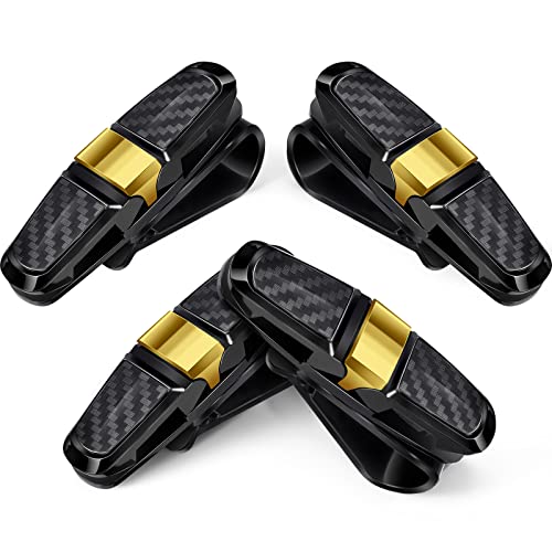 Boao 4 Pcs Sunglasses Holders for Car Sun Visor, Glasses Ticket Card Clip Mount Hanger, Double-Ends Clip 180 Degree Rotational Car Visor Accessories(Gold) - color: Gold