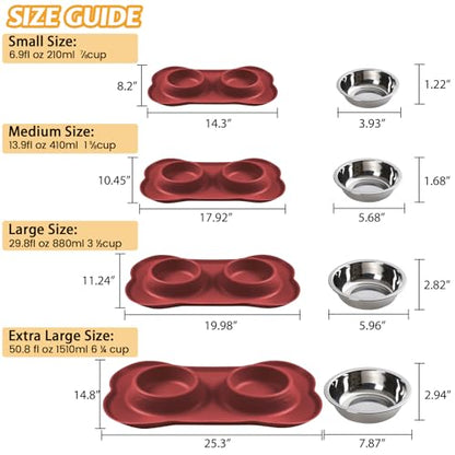 Hubulk Pet Dog Bowls 2 Stainless Steel Dog Bowl with No Spill Non-Skid Silicone Mat + Pet Food Scoop Water and Food Feeder Bowls for Feeding Small Medium Large Dogs Cats Puppies (Medium, Burgundy) - color: Burgundy, size: Medium