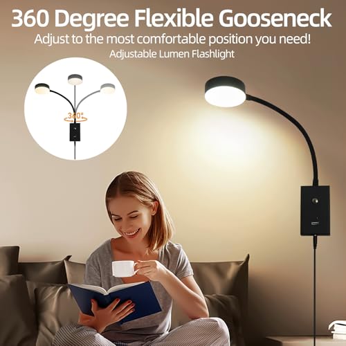 LED Wall Mounted Reading Light -2Pack | Flexible Gooseneck Touch Dimmable Bedside Lamp with USB-A/C Port - size: 2Pack